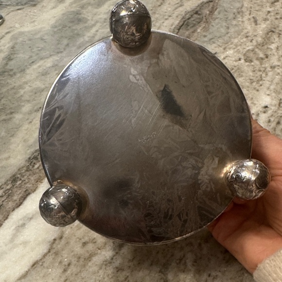 Vintage VMC Clear Glass Floral Frog with Silver Plate Stand Denmark France - Picture 3 of 10